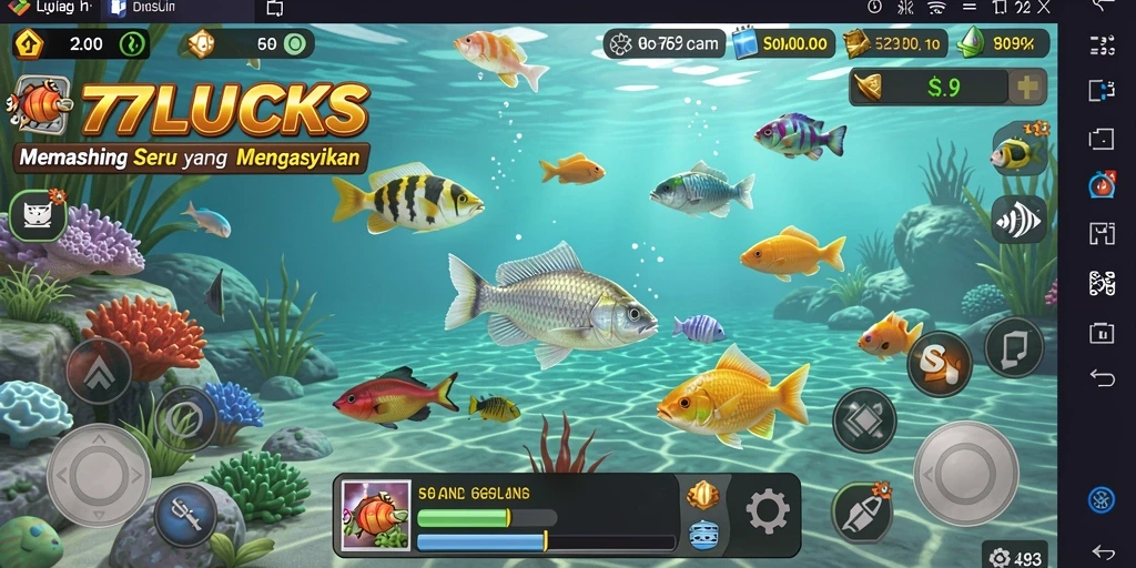 Screenshot menunjukkan aksi memancing yang mendebarkan dalam 77LUCKS.
