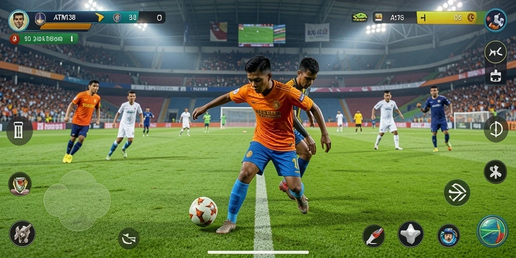 Tampilan gameplay seru dari ATM138 saat mempertandingkan tim di lapangan.