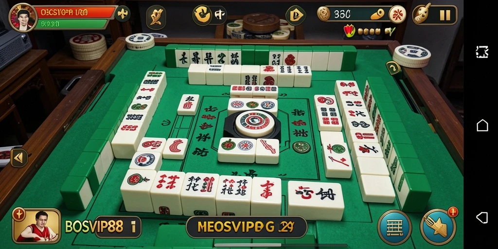 Screenshot utama BOSVIP88 dengan gameplay Mahjong yang seru dan mendebarkan.