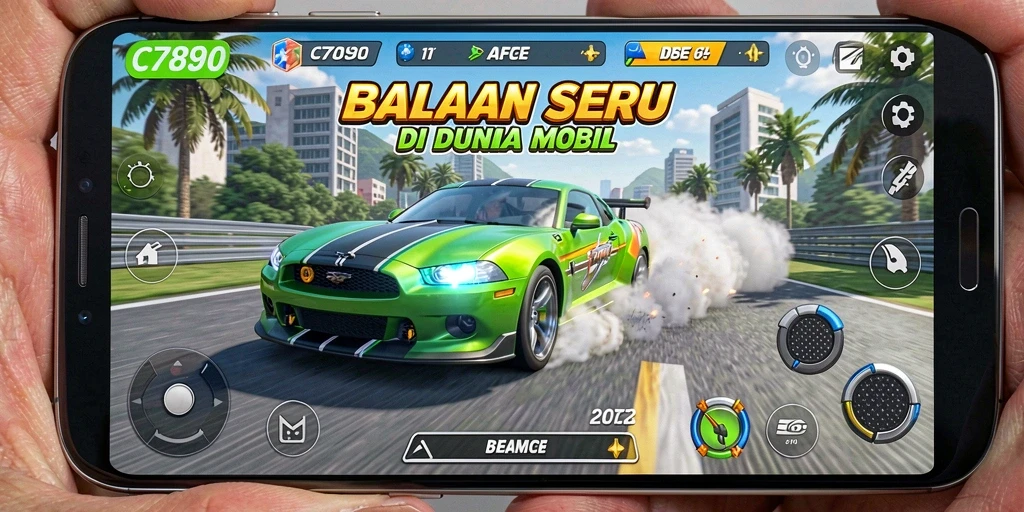 Tangkapan layar C7890 menampilkan aksi balapan yang cepat dan mendebarkan.