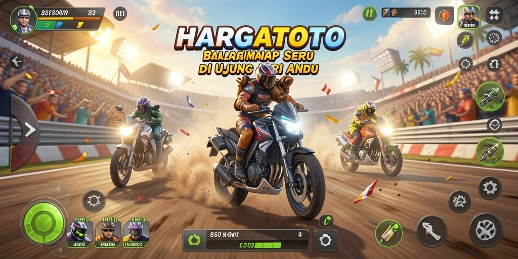 Screenshot HARGATOTO menunjukkan serunya gameplay balap yang mendebarkan.