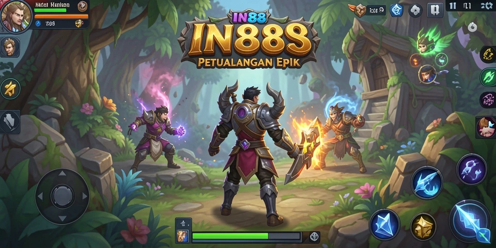 Screenshot gameplay IN88 menampilkan pertarungan epik dan eksplorasi dunia fantastis.