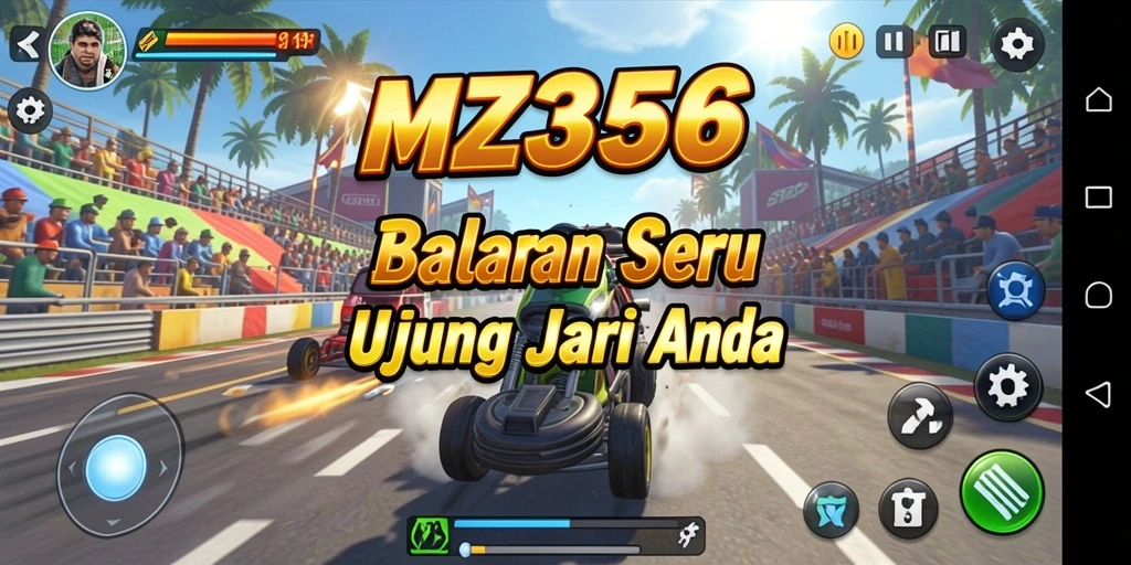 Screenshot menampilkan gameplay balapan seru dan grafik berkualitas tinggi.