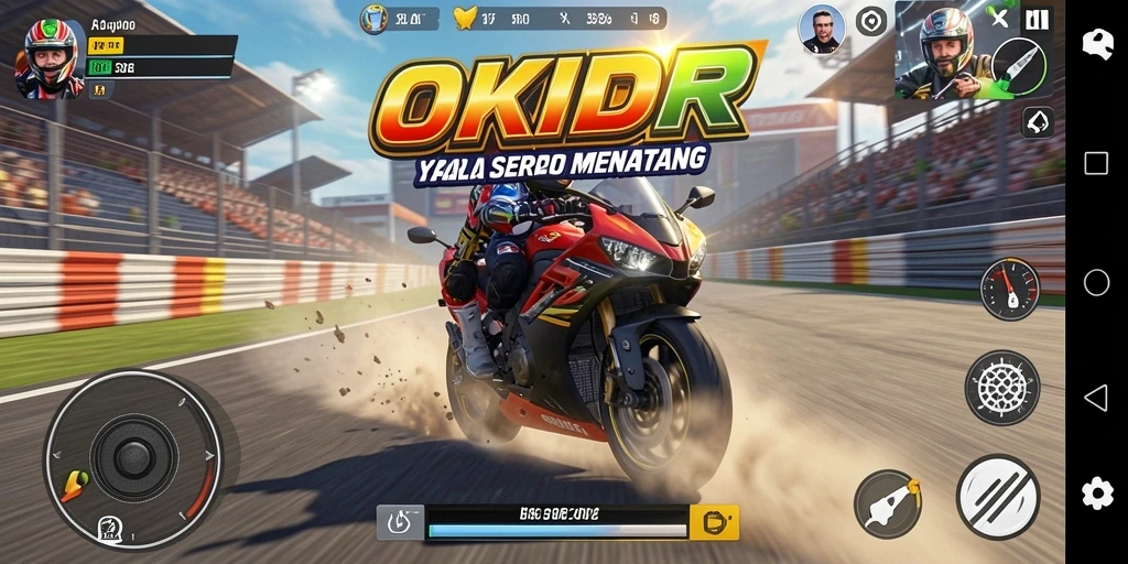Tangkapan layar gameplay OKIDR menampilkan balapan motor yang seru dan menegangkan.