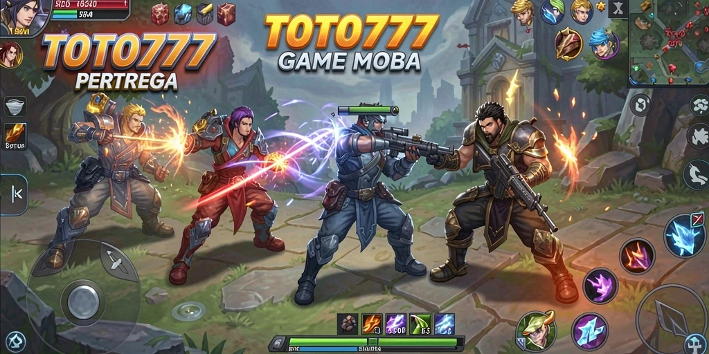 Tangkapan layar menunjukkan aksi pertempuran epik dalam game MOBA.