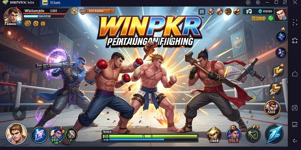Screenshot gameplay <strong>WINPKR</strong> menampilkan pertarungan intens antar karakter.